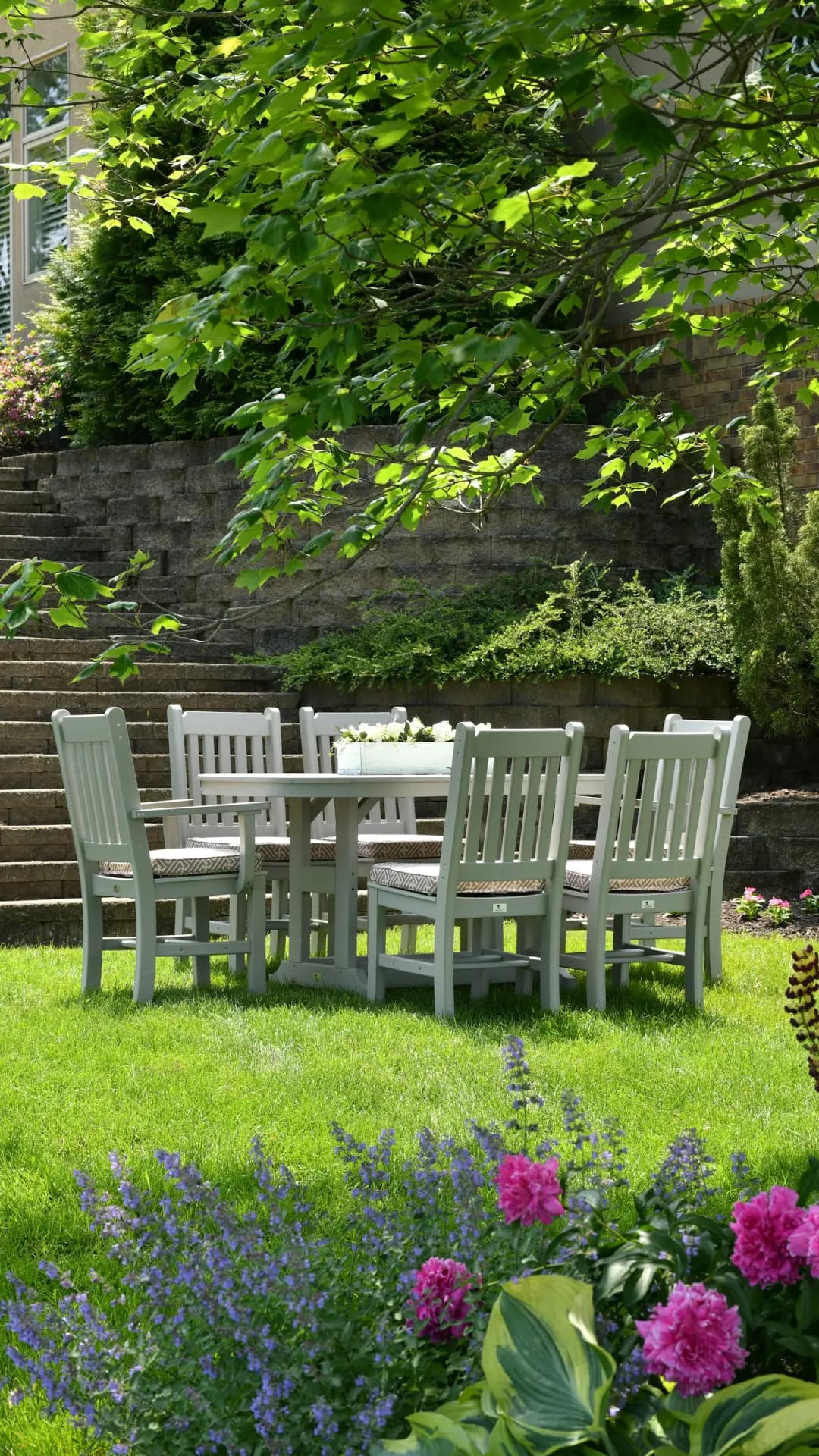Sunlight filtering through garden trees